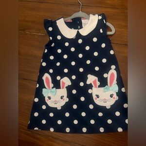 Navy Polka Dot Bunny Pocket Dress with Peter Pan Collar